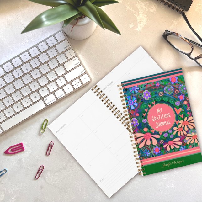 Pretty Pink Flowers Hearts Gratitude Journal Planner (Creator Uploaded)