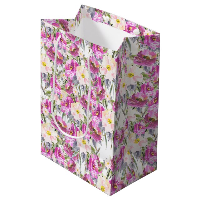 Pretty Pink Flowers Medium Gift Bag (Front Angled)