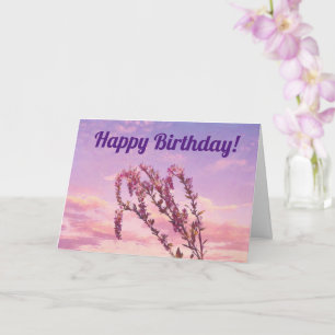 Pretty Pink Flowers on a Sunset Sky Birthday Card