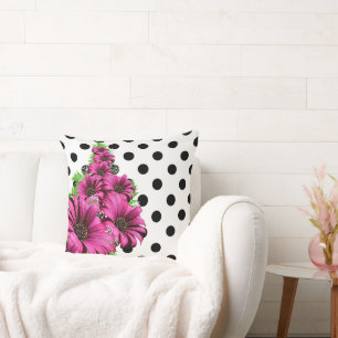 Pretty Pink Flowers Polka Dot Cushion