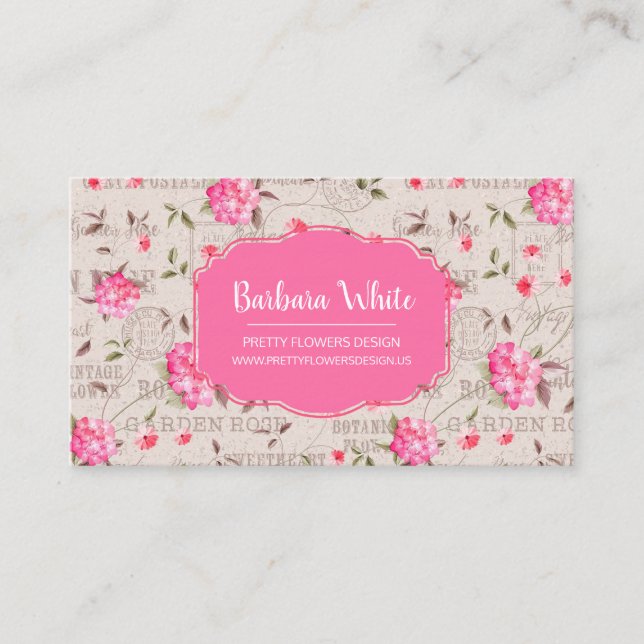 Pretty Pink Flowers - Vintage Business Card (Front)