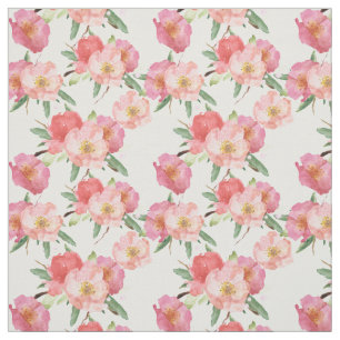 Pretty Pink Flowers Watercolor Garden Fabric