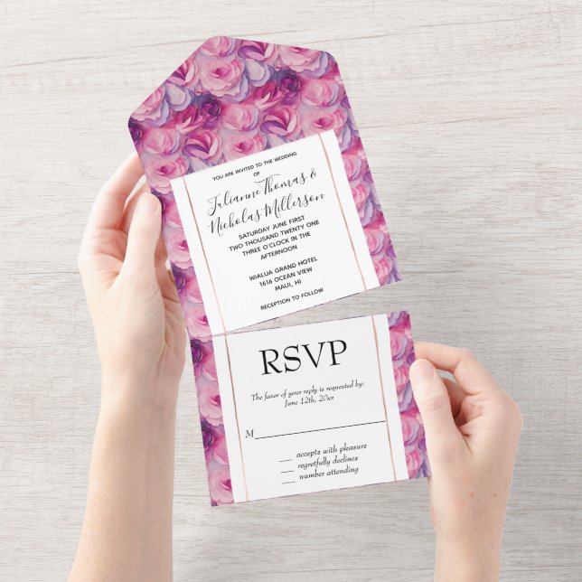 Pretty Pink Flowers Wedding All In One Invitation (Tearaway)