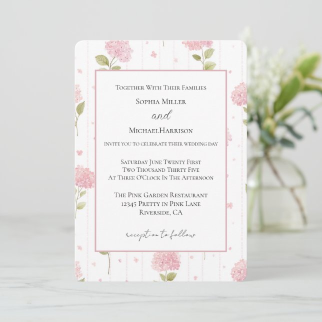 Pretty Pink Flowers Wedding    Invitation (Standing Front)
