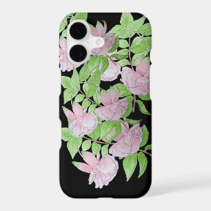 pretty pink flowers with leafs floral