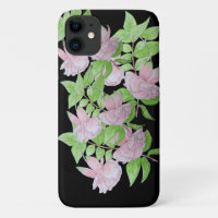 pretty pink flowers with leafs floral 