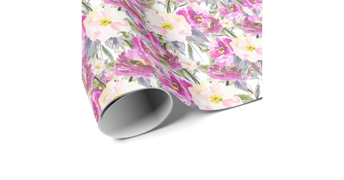 Pretty Pink Flowers Wrapping Paper Zazzle.co.uk