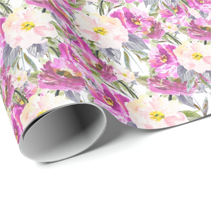 Pretty Pink Flowers Wrapping Paper Zazzle.co.uk