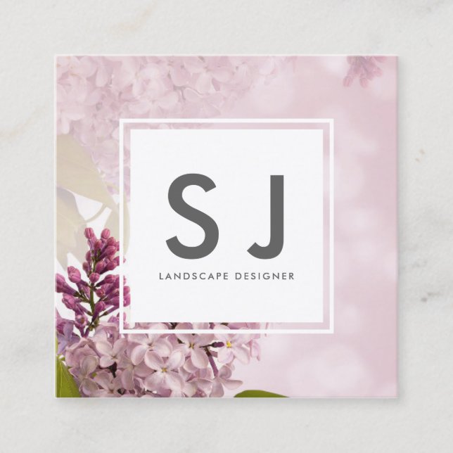 Pretty Pink Flowery Botanical Landscape Designer Square Business Card (Front)