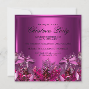Pretty Pink Foliage & Bow Christmas Party Invite