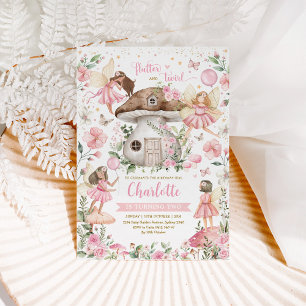 Pretty Pink Forest Fairy Garden Girl Birthday  Invitation