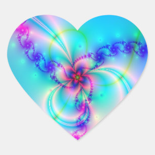 Pretty Pink Fractal Flower Heart Sticker