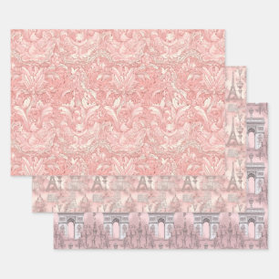 Pretty Pink French Parisian Design Wrapping Paper Sheet