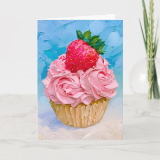 Pretty Pink Frosted Strawberry Cupcake Card