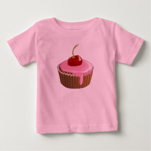 Pretty Pink Frosting Cupcake with Cherry Baby T-Shirt