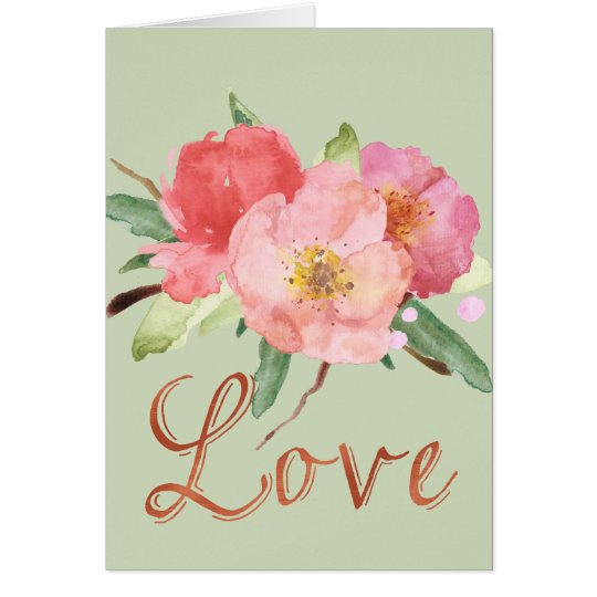 Pretty Pink Garden Flowers Watercolor Love Card