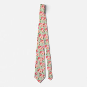 Pretty Pink Garden Flowers Watercolor Tie