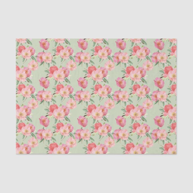 Pretty Pink Garden Flowers Watercolor Tissue Paper (Front)