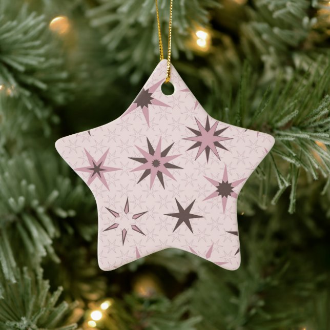 Pretty Pink Geo Stars - pattern. Ceramic Tree Decoration (Tree)