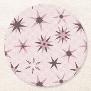 Pretty Pink Geo Stars - pattern.  Round Paper Coaster
