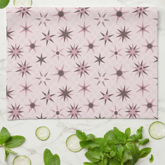Pretty Pink Geo Stars - pattern.  Tea Towel (Folded)