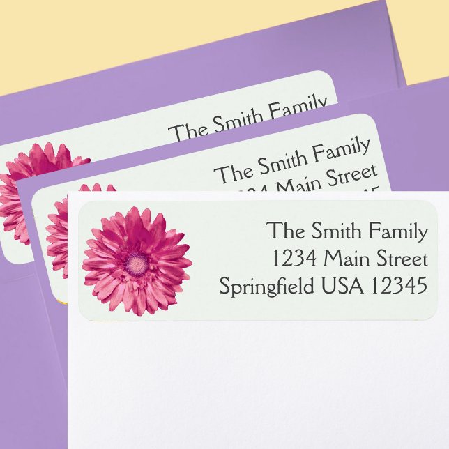 Pretty Pink Gerbera Daisy Floral Return Address (Creator Uploaded)