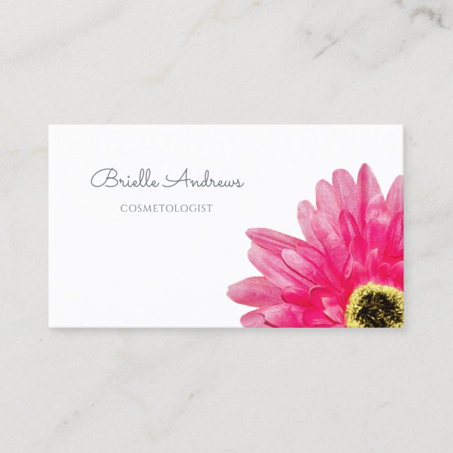 Pretty Pink Gerbera Daisy Flower on Simple White Business Card (Front)