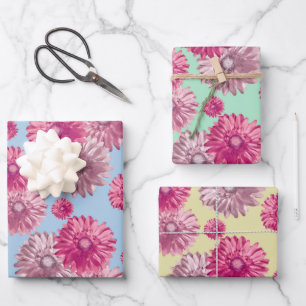 Pretty pink gerbera daisy flowers floral wrapping paper sheet