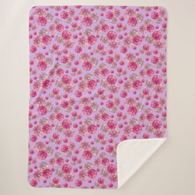 Pretty Pink Gerbera Daisy Flowers Soft Sherpa Blanket (Front)