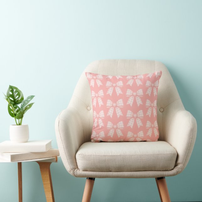 Pretty Pink Gingham Bow Pattern Cushion (Chair)