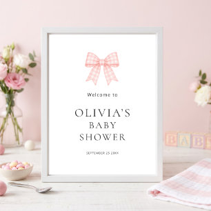 Pretty Pink Gingham Bow Welcome Baby Shower  Poster