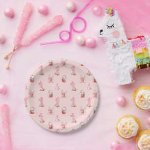 Pretty Pink Gingham, Bunnies and Bears! Paper Plate
