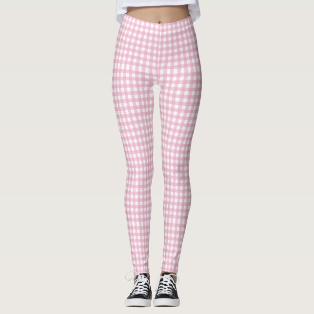 Pretty Pink Gingham Check Pattern Leggings (Front)