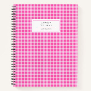 Pretty Pink Gingham Plaid Personalised Notebook