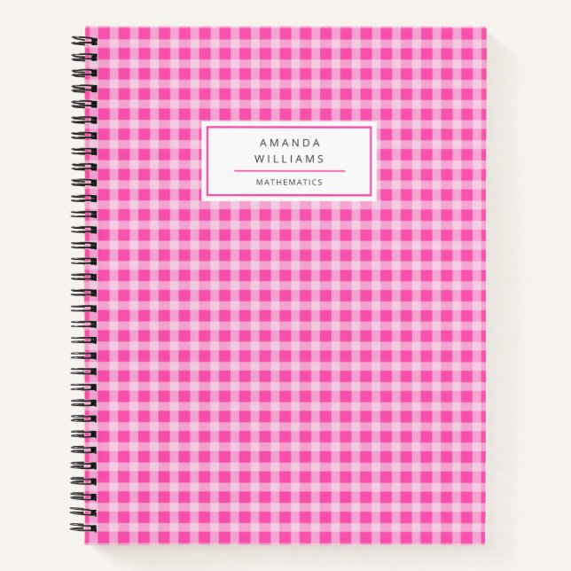 Pretty Pink Gingham Plaid Personalised Notebook (Front)