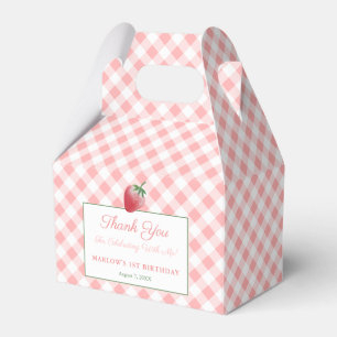 Pretty Pink Gingham Strawberry Picnic Birthday Favour Box