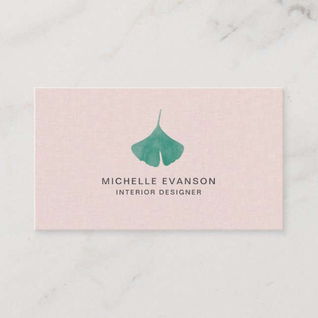 Pretty Pink Ginkgo Leaf Simple Nature Business Card (Front)