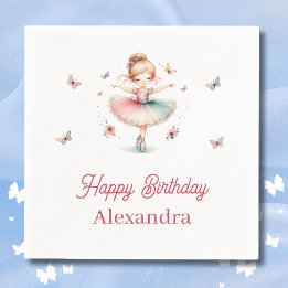 Pretty Pink Girl Ballerina Birthday Party Napkin