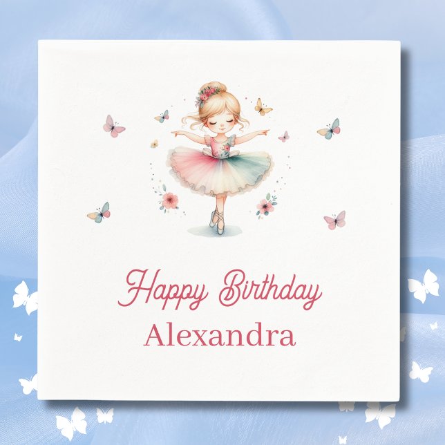 Pretty Pink Girl Ballerina Birthday Party Napkin (Creator Uploaded)