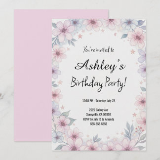 Pretty Pink Girl's Flower Birthday Party  Invitation