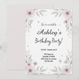 Pretty Pink Girl's Flower Birthday Party  Invitation