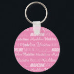Pretty Pink Girls Name Font Collage Custom Teen Key Ring<br><div class="desc">This pretty pink keychain is customised with your teen or little girl's name in 9 different beautiful fonts. A cute personalised present for a kid or teenager.</div>
