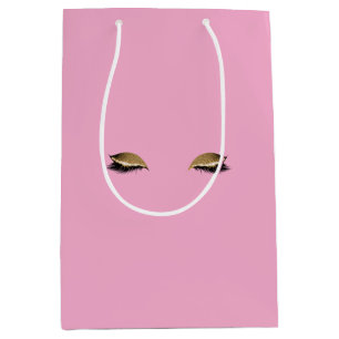 Pretty Pink Girly Gold Glam Glitter Eyelashes Medium Gift Bag