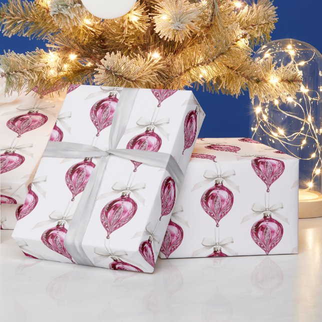 Pretty Pink Glam Christmas Ornaments Wrapping Paper (Holidays)