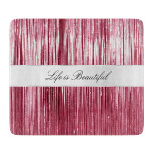 Pretty Pink Glam Tinsel Stripes Cutting Board