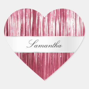 Pretty Pink Glam Tinsel Stripes Heart Sticker