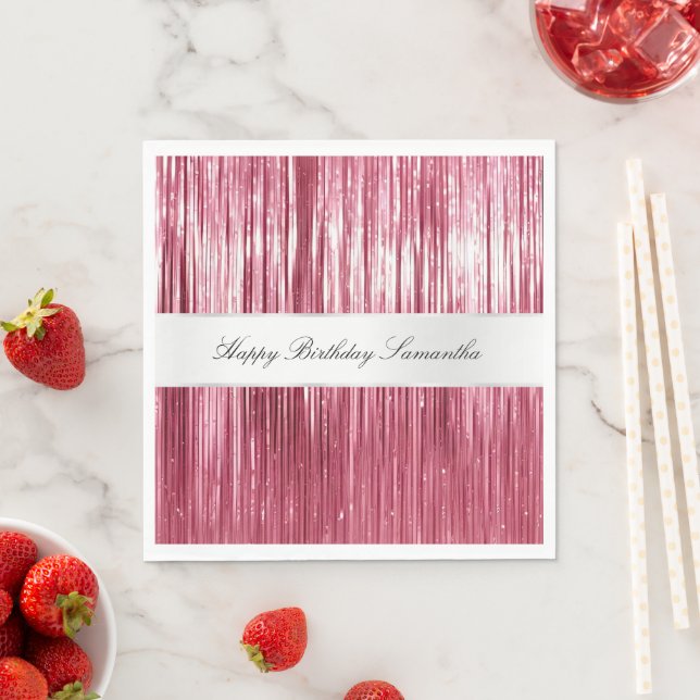 Pretty Pink Glam Tinsel Stripes Napkin (Insitu)
