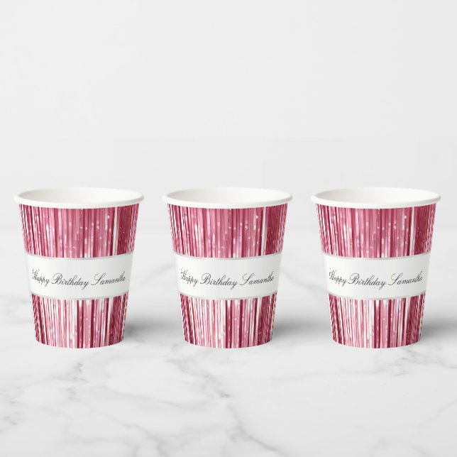 Pretty Pink Glam Tinsel Stripes Paper Cups (Multi)