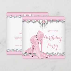 Pretty Pink Glamour High Heels Birthday Party 2 Invitation