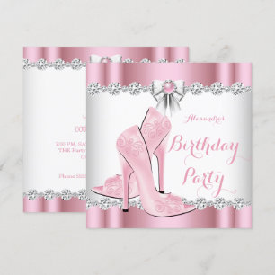 Pretty Pink Glamour High Heels Birthday Party Invitation